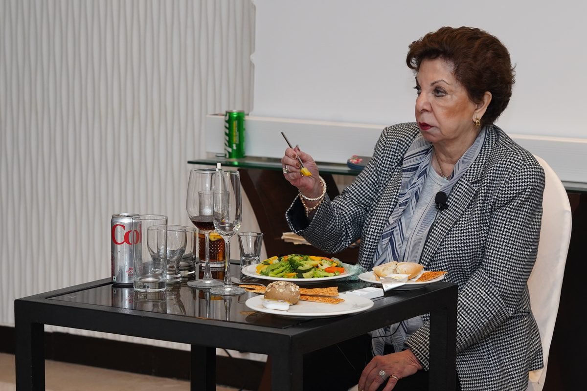 Sabira Merchant at the table during the main course